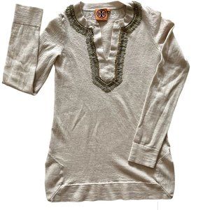 Tory Burch Embellished Merino Wool Dove Tunic Sweater
